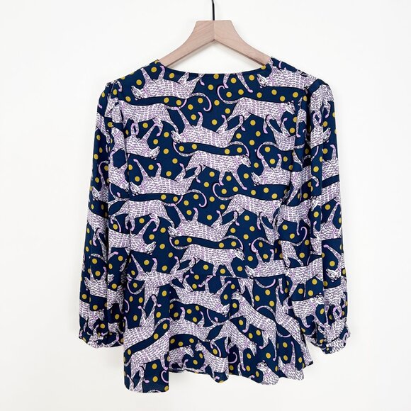 Kate Spade Panther Dot Wrap Top Novelty Print Cheetah Leopard Polkadot Blouse - Picture 10 of 11